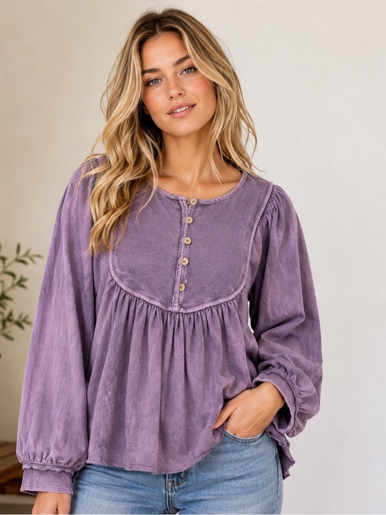 Free People Tops - Z.NWT Free People   About A Girl Pullover in Purple Button-Yoke Oversize